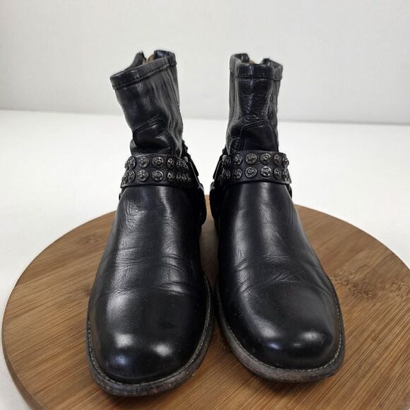 Frye Harness Boots Shoes Womens Size 6.5 Black Leather Studded Moto Western Zip - Picture 4 of 15